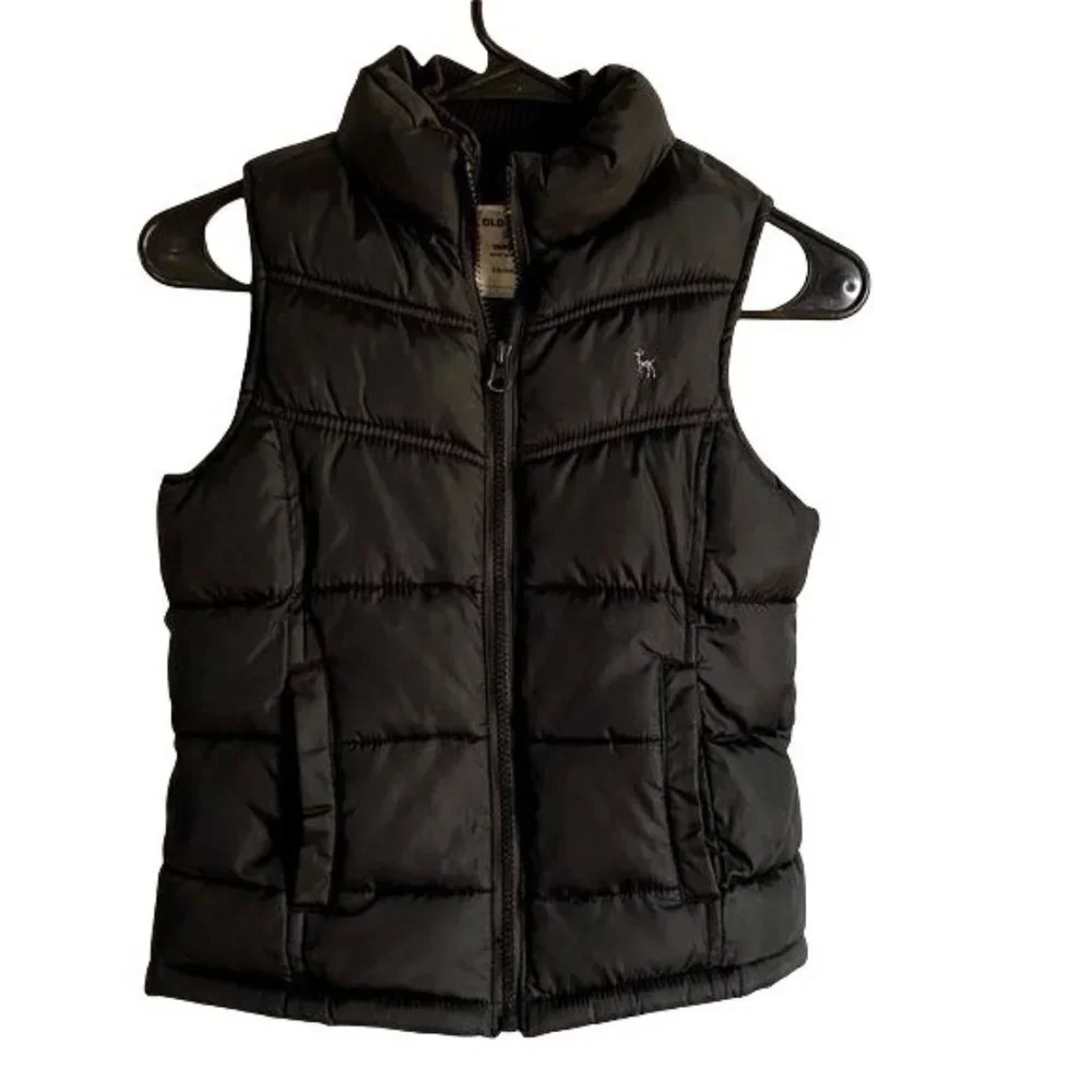 Old Navy Black Full Zip Puffer Vest with Pockets Youth Medium